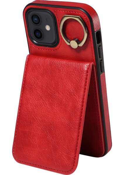Apple iPhone12/12 Pro Vasal Görüntüleme Kickstand Pu Deri+Tpu Cep Telefonu Kickstand Kapak-Kırmızı (Yurt Dışından)