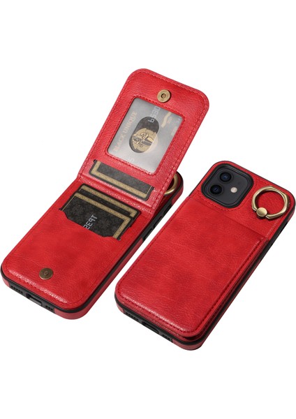 Apple iPhone12/12 Pro Vasal Görüntüleme Kickstand Pu Deri+Tpu Cep Telefonu Kickstand Kapak-Kırmızı (Yurt Dışından)