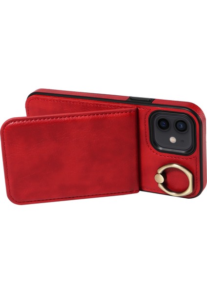 Apple iPhone12/12 Pro Vasal Görüntüleme Kickstand Pu Deri+Tpu Cep Telefonu Kickstand Kapak-Kırmızı (Yurt Dışından)