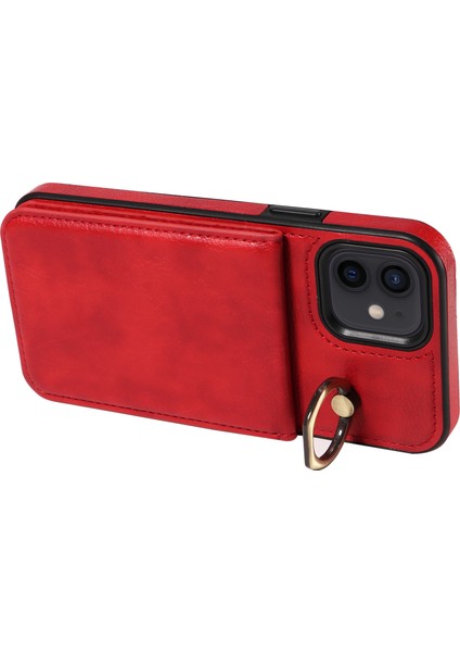Apple iPhone12/12 Pro Vasal Görüntüleme Kickstand Pu Deri+Tpu Cep Telefonu Kickstand Kapak-Kırmızı (Yurt Dışından)