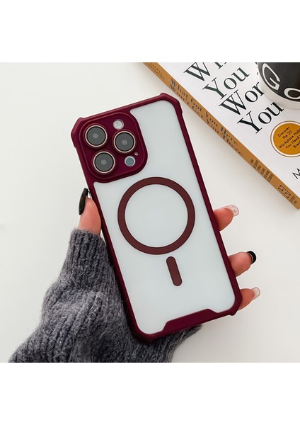 Apple iPhone13 Pro 6.1 Inç Telefon Kapağı Için Rmd Serisi Slim-Fit Tpu+Magsafe-Wine Red ile Uyumlu Akrilik Kılıf (Yurt Dışından)