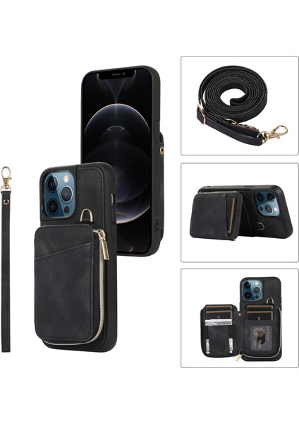 Apple iPhone12/12 Pro Cep Telefonu Kılıfı Pu Deri+Tpu Yumru Köpek Kapağı Black (Yurt Dışından)