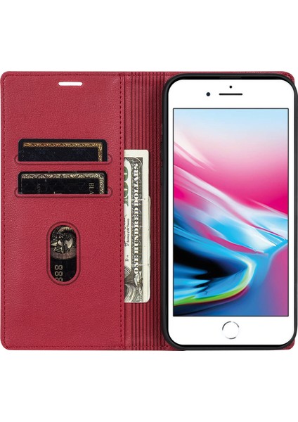Apple iPhone7 4.7 Inç/8 4.7 Inç/ Manyetik Telefon Kılıfı Deri Deri Stand Cüzdan Kapak-Kırmızı (Yurt Dışından) fiyatları