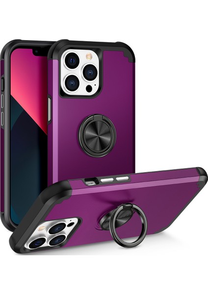 Apple iPhone13 Pro Max Back Cover Finger Ring Tutucu Pc+Tpu Telefon Koruyucu Case-Dark Mor (Yurt Dışından)