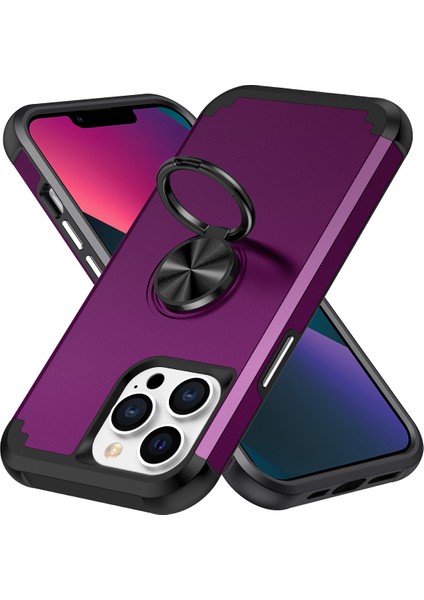 Apple iPhone13 Pro Max Back Cover Finger Ring Tutucu Pc+Tpu Telefon Koruyucu Case-Dark Mor (Yurt Dışından)