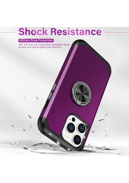 Apple iPhone13 Pro Max Back Cover Finger Ring Tutucu Pc+Tpu Telefon Koruyucu Case-Dark Mor (Yurt Dışından)
