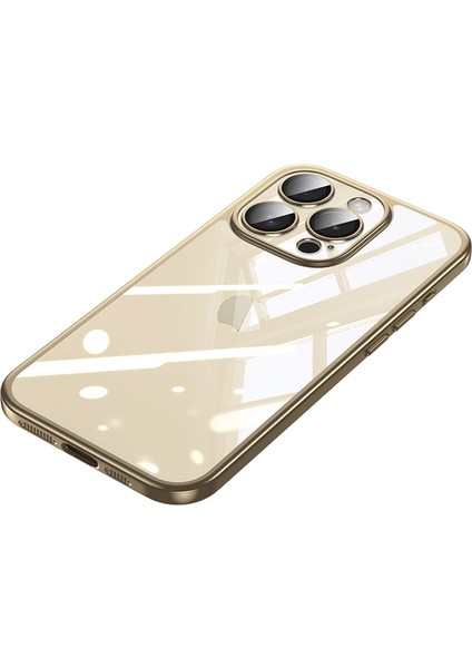Titanyum Serisi Apple iPhone14 Pro Max Clear Case Electleplating Tpu+Pc Telefon Kılıfı Lens Film-Gold (Yurt Dışından)