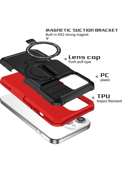 Apple iPhone14 Pro Max Case Lens Koruma Kickstand Manyetik Telefon Kapak-Red/siyah Için (Yurt Dışından) fırsatları