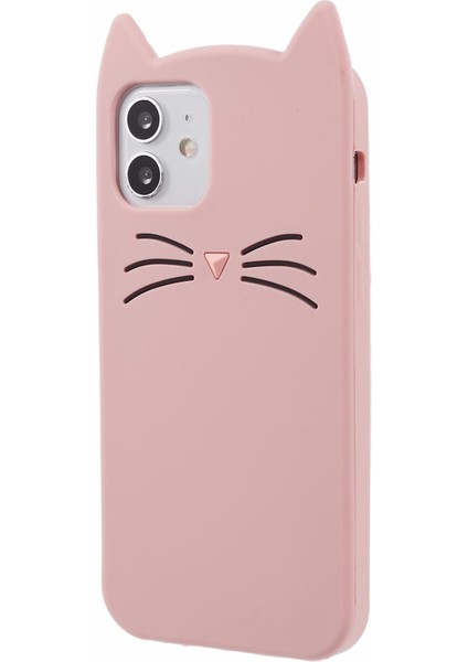 Apple iPhone12 Pro 6.1 Inç/12 6.1 Inç Kasa 3D Bıyık Kedi Yumuşak Silikon Telefon Kabuk Pembe (Yurt Dışından)