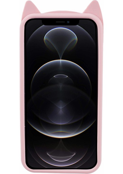Apple iPhone12 Pro 6.1 Inç/12 6.1 Inç Kasa 3D Bıyık Kedi Yumuşak Silikon Telefon Kabuk Pembe (Yurt Dışından)