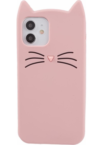 Apple iPhone12 Pro 6.1 Inç/12 6.1 Inç Kasa 3D Bıyık Kedi Yumuşak Silikon Telefon Kabuk Pembe (Yurt Dışından)