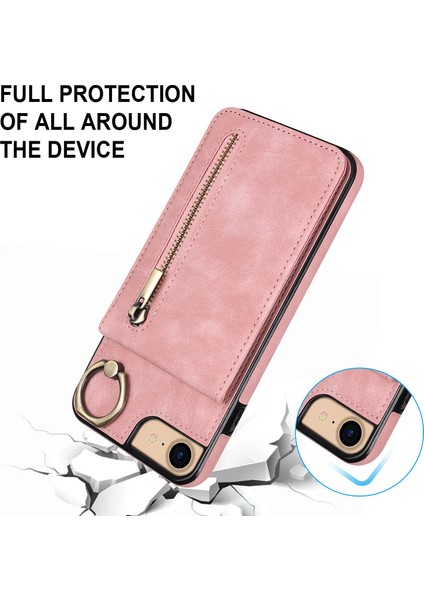 Apple iPhoneSe (2022)/SE (2020)/7/8 Cep Telefonu Kasası Rfıd Engelleme Retro Pu+Tpu Kapak Pembe (Yurt Dışından)