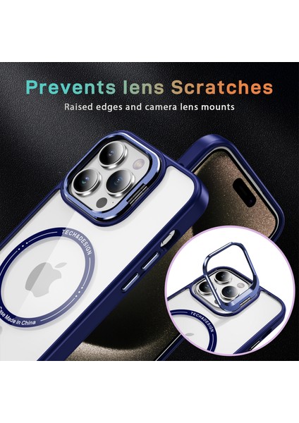 Apple iPhone14 Pro Magnetic Telefon Kılıfı Şeffaf Arka Kapak Kamerası Kickstand-Sapphire (Yurt Dışından) modelleri