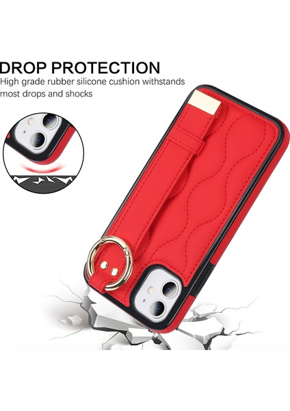 Apple iPhone11 Case Wristband Kickstand Wave Desen Anti Drop Pu+Tpu Telefon Kapak-Kırmızı (Yurt Dışından)