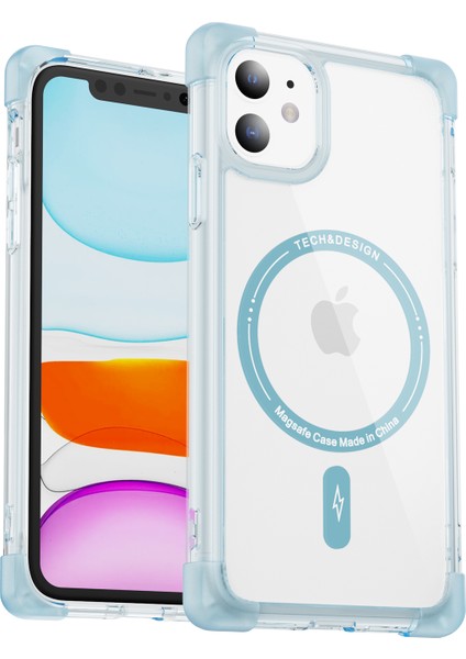 Apple iPhone11 Manyetik Kasa Için Ysm Takviyeli Köşeler Serisi Tpu+Akrilik Kapak Magsafe-Şeffaf Mavi ile Uyumlu (Yurt Dışından)
