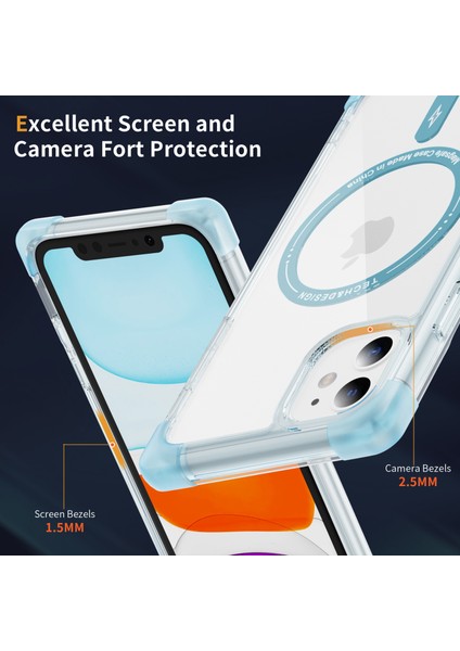 Apple iPhone11 Manyetik Kasa Için Ysm Takviyeli Köşeler Serisi Tpu+Akrilik Kapak Magsafe-Şeffaf Mavi ile Uyumlu (Yurt Dışından)