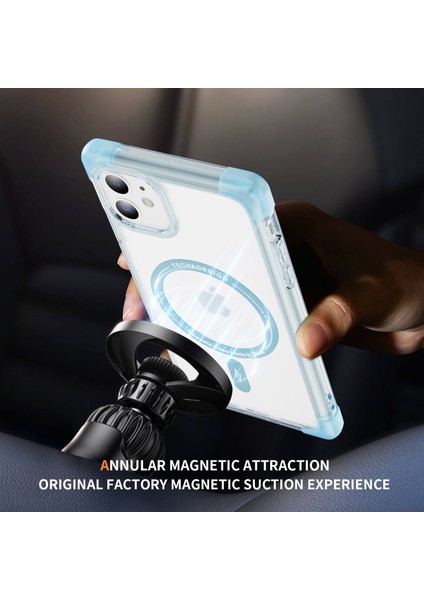 Apple iPhone11 Manyetik Kasa Için Ysm Takviyeli Köşeler Serisi Tpu+Akrilik Kapak Magsafe-Şeffaf Mavi ile Uyumlu (Yurt Dışından)