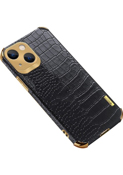 Apple iPhone14 Plus Içinderi+Tpu Anti-Drop Kapak Timsah Dokusu Elektrumanlı Telefon Kılıfı Black (Yurt Dışından)