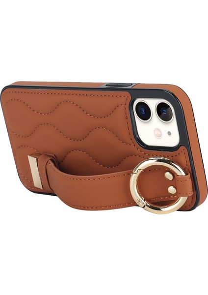 Apple iPhone12 Mini Case Wave Desen Pu+Tpu Kickstand Telefon Kapak-Kahverengi (Yurt Dışından)