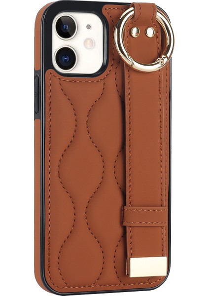 Apple iPhone12 Mini Case Wave Desen Pu+Tpu Kickstand Telefon Kapak-Kahverengi (Yurt Dışından)