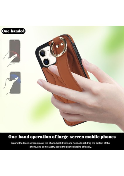 Apple iPhone12 Mini Case Wave Desen Pu+Tpu Kickstand Telefon Kapak-Kahverengi (Yurt Dışından)