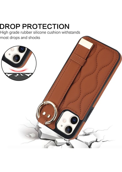 Apple iPhone12 Mini Case Wave Desen Pu+Tpu Kickstand Telefon Kapak-Kahverengi (Yurt Dışından)