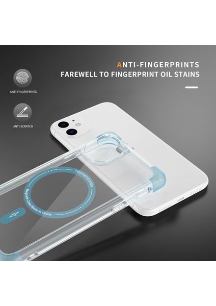 Apple iPhone11 Manyetik Kasa Için Ysm Takviyeli Köşeler Serisi Tpu+Akrilik Kapak Magsafe-Şeffaf Mavi ile Uyumlu (Yurt Dışından)