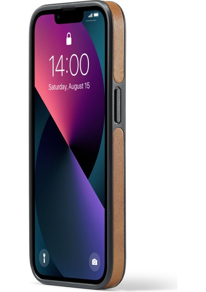 Apple iPhone13 6.1 Inç Cep Telefonu Kutusu Deri Kaplama Desteği Kablosuz Şarj Geri Kapak Kahverengi (Yurt Dışından)