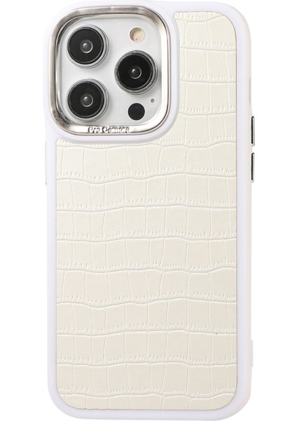 Apple iPhone14 Pro Case Deri Kaplamalı Tpu+Pc Telefon Kapağı Elektruman Kamera Çerçevesi-Beyaz (Yurt Dışından)