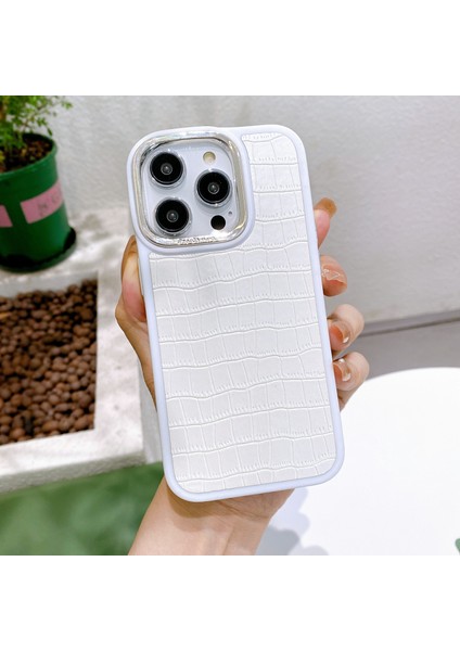 Apple iPhone14 Pro Case Deri Kaplamalı Tpu+Pc Telefon Kapağı Elektruman Kamera Çerçevesi-Beyaz (Yurt Dışından) fiyatları