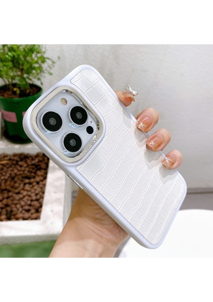 Apple iPhone14 Pro Case Deri Kaplamalı Tpu+Pc Telefon Kapağı Elektruman Kamera Çerçevesi-Beyaz (Yurt Dışından) modelleri