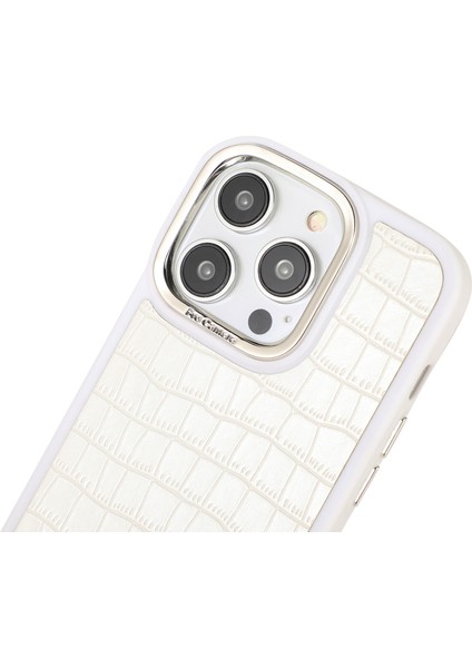 Apple iPhone14 Pro Case Deri Kaplamalı Tpu+Pc Telefon Kapağı Elektruman Kamera Çerçevesi-Beyaz (Yurt Dışından) indirimleri