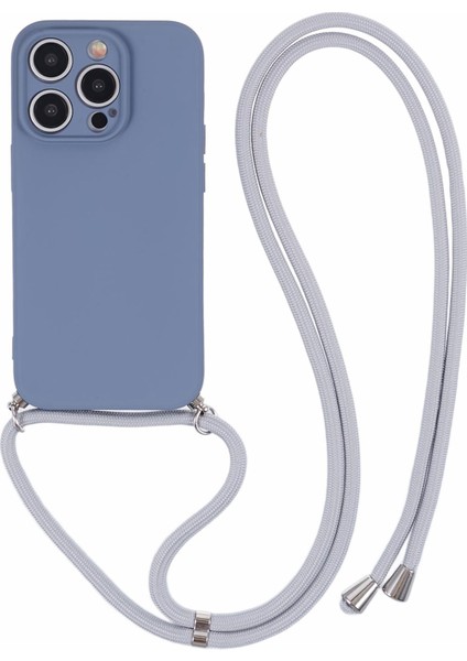 Apple iPhone14 Pro Kase Için Ka Yumuşak Tpu Fiber Astar Telefon Kapağı Long Lanyard-Lavender Gri (Yurt Dışından)