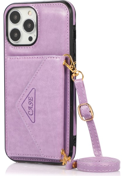 Apple iPhone13 Pro 6.1 Inç Cep Telefon Kılıfı Deri+Tpu Kart Torbası-Doğru ile Crossbody Crossbody Cover (Yurt Dışından)