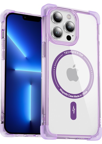 Apple iPhone13 Pro 6.1 Inç Kasa Tpu+Akrilik Büyük Arka Lens Deliği Kapağı Magsafe-Tasarlamalı Mor ile Uyumlu Ysm Takviyeli Köşeler Serisi (Yurt Dışından)