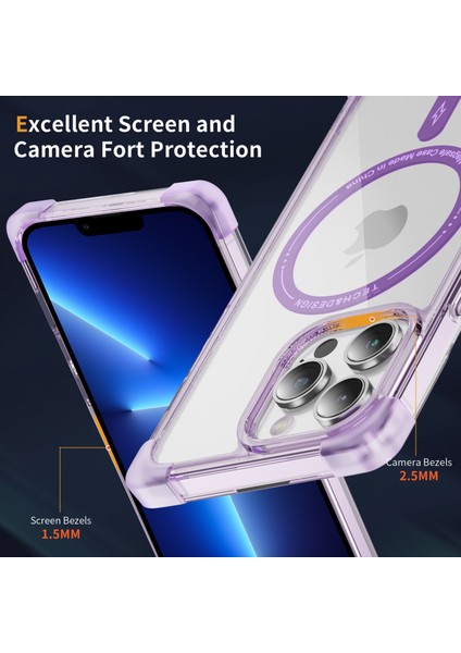 Apple iPhone13 Pro 6.1 Inç Kasa Tpu+Akrilik Büyük Arka Lens Deliği Kapağı Magsafe-Tasarlamalı Mor ile Uyumlu Ysm Takviyeli Köşeler Serisi (Yurt Dışından)