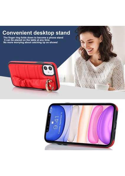 Apple iPhone12 Mini Pu Deri+Tpu Cep Telefon Kılıfı Pileli Bilek Bant Kapak-Kırmızı (Yurt Dışından)