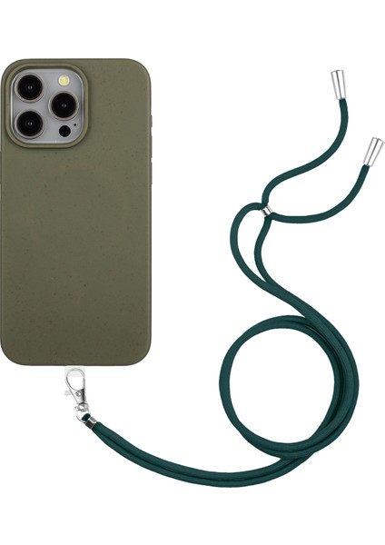 Apple iPhone13 Pro 6.1 Inç Için Kasa Çevre Dostu Saman Yumuşak Tpu Ince Koruyucu Kapak Lanyard-Army Green (Yurt Dışından)