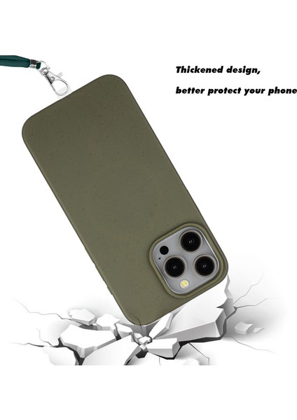 Apple iPhone13 Pro 6.1 Inç Için Kasa Çevre Dostu Saman Yumuşak Tpu Ince Koruyucu Kapak Lanyard-Army Green (Yurt Dışından)