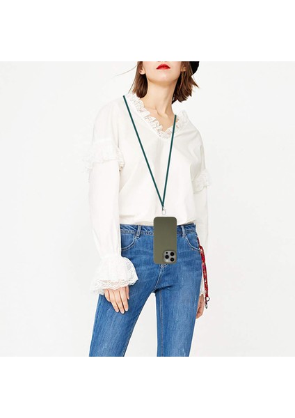 Apple iPhone13 Pro 6.1 Inç Için Kasa Çevre Dostu Saman Yumuşak Tpu Ince Koruyucu Kapak Lanyard-Army Green (Yurt Dışından)