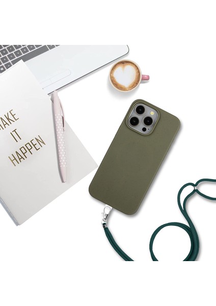 Apple iPhone13 Pro 6.1 Inç Için Kasa Çevre Dostu Saman Yumuşak Tpu Ince Koruyucu Kapak Lanyard-Army Green (Yurt Dışından)