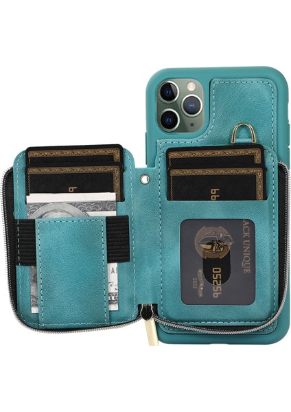 Apple iPhone11 Pro Cep Telefonu Kılıfı Bırak Kanıt Pu Deri+Tpu Kickstand Cover-Green (Yurt Dışından)