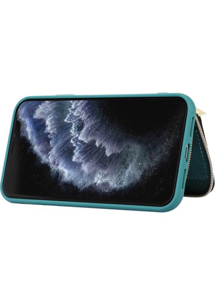 Apple iPhone11 Pro Cep Telefonu Kılıfı Bırak Kanıt Pu Deri+Tpu Kickstand Cover-Green (Yurt Dışından)