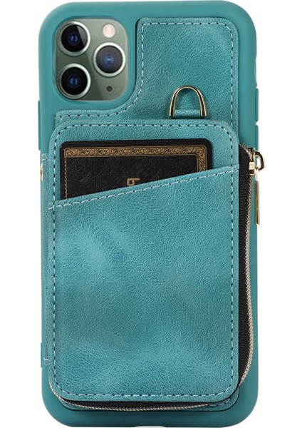 Apple iPhone11 Pro Cep Telefonu Kılıfı Bırak Kanıt Pu Deri+Tpu Kickstand Cover-Green (Yurt Dışından)