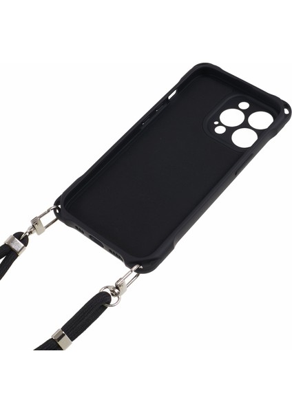 Apple iPhone13 Pro 6.1 Inç Anti Dop Dört Köşe Kalınlaştırılmış Tpu Telefon Muhafız Kılıfı Asılı Halat Kara (Yurt Dışından)