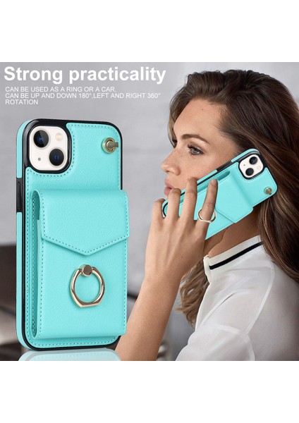 Apple iPhone13 Mini 5.4 Inç Kasa Akordeon Stili Pu+Tpu Rfıd Engelleme Kickstand Telefon Kapağı Kayış Nane Yeşil (Yurt Dışından) fırsatları