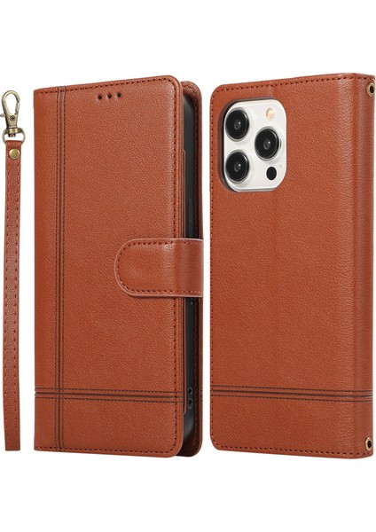 Apple iPhone12 Pro Max Cep Telefon Kılıfı Pu Deri Stand Kapağı Ayna-Kahverengi (Yurt Dışından)