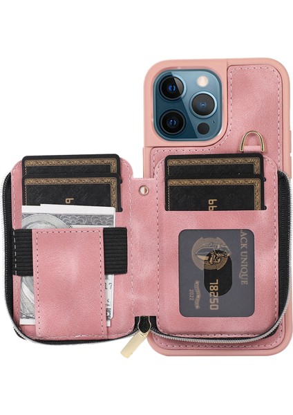 Apple iPhone12 Pro Max Cep Telefon Kılıfı Strap Pu Deri+Tpu Kickstand Kapak Pembe (Yurt Dışından)