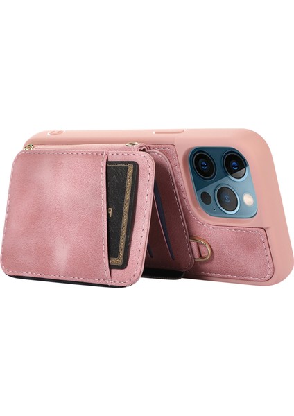 Apple iPhone12 Pro Max Cep Telefon Kılıfı Strap Pu Deri+Tpu Kickstand Kapak Pembe (Yurt Dışından)