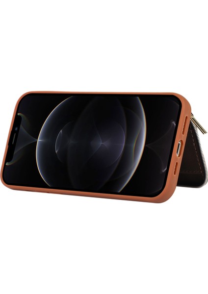 Apple iPhone12 Pro Max Imum Cep Telefon Kılıfı Strap Pu Deri+Tpu Kickstand Cover-Brown (Yurt Dışından) modelleri